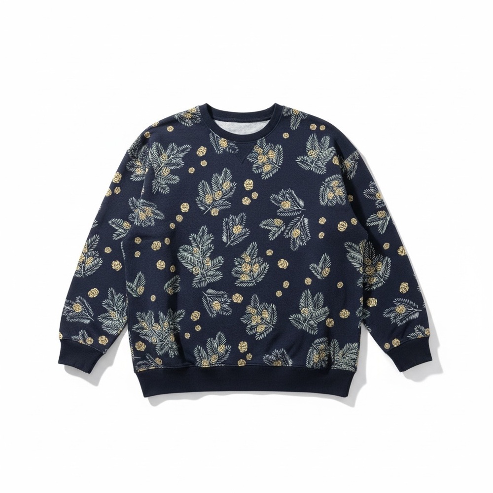 Karen Scott Women’s Botanical Pinecone print Navy Gold Sweatshirt size 2X NWT